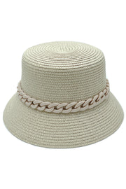 CHAIN BAND STRAW BUCKET HAT