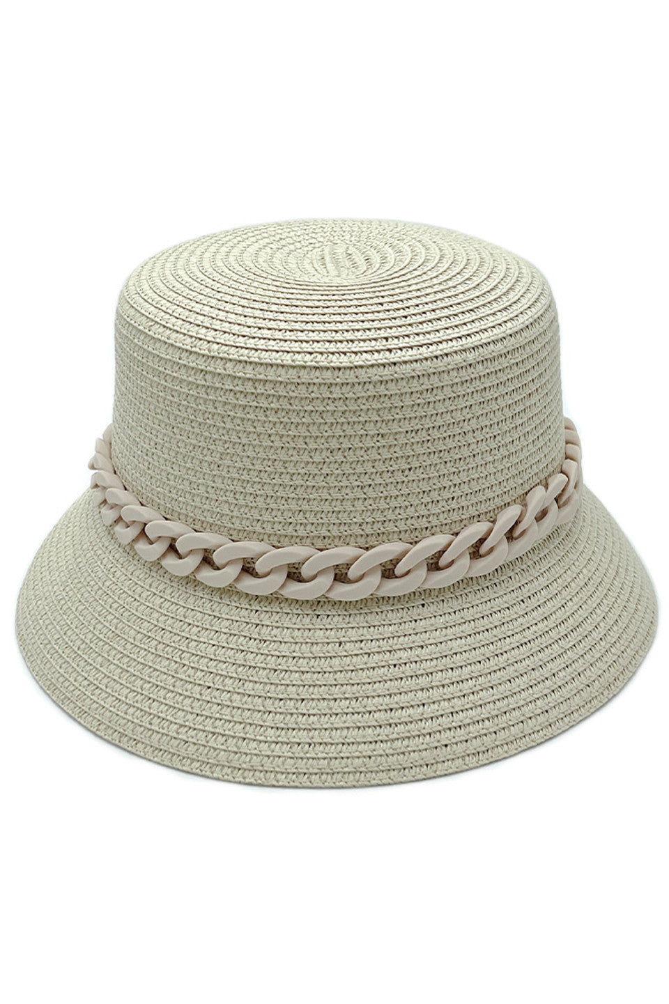 CHAIN BAND STRAW BUCKET HAT