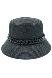 CHAIN BAND STRAW BUCKET HAT