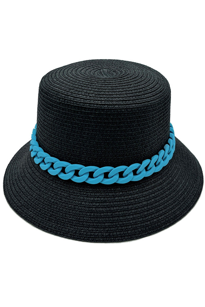 CHAIN BAND STRAW BUCKET HAT