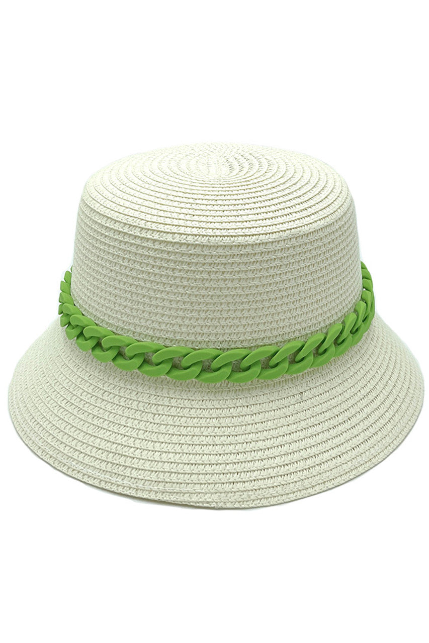 CHAIN BAND STRAW BUCKET HAT