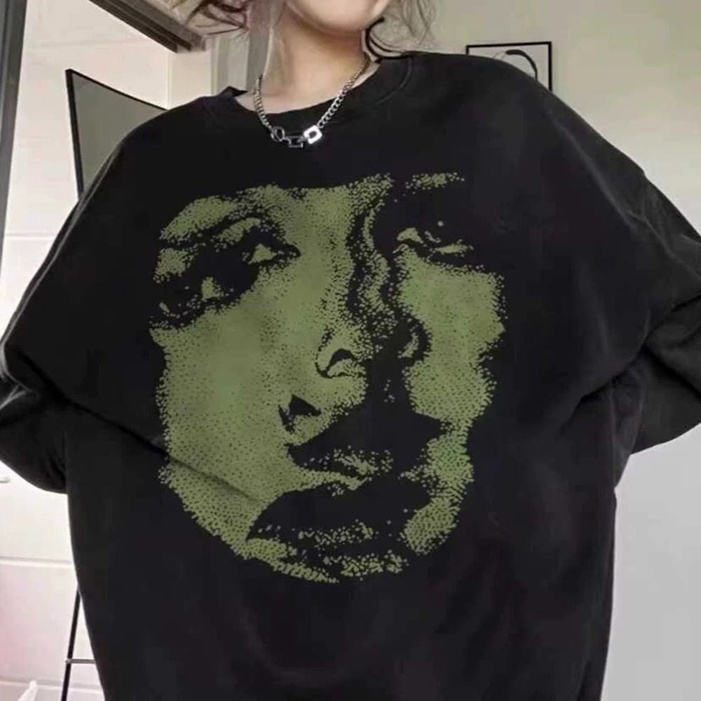 CHARCOAL GRUNGE SWEATSHIRT FACE PRINT GRUNGE