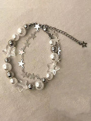 CHARM BRACELET WITH PEARL AND STAR DESIGN GEOMETRIC PEARL ALLOY