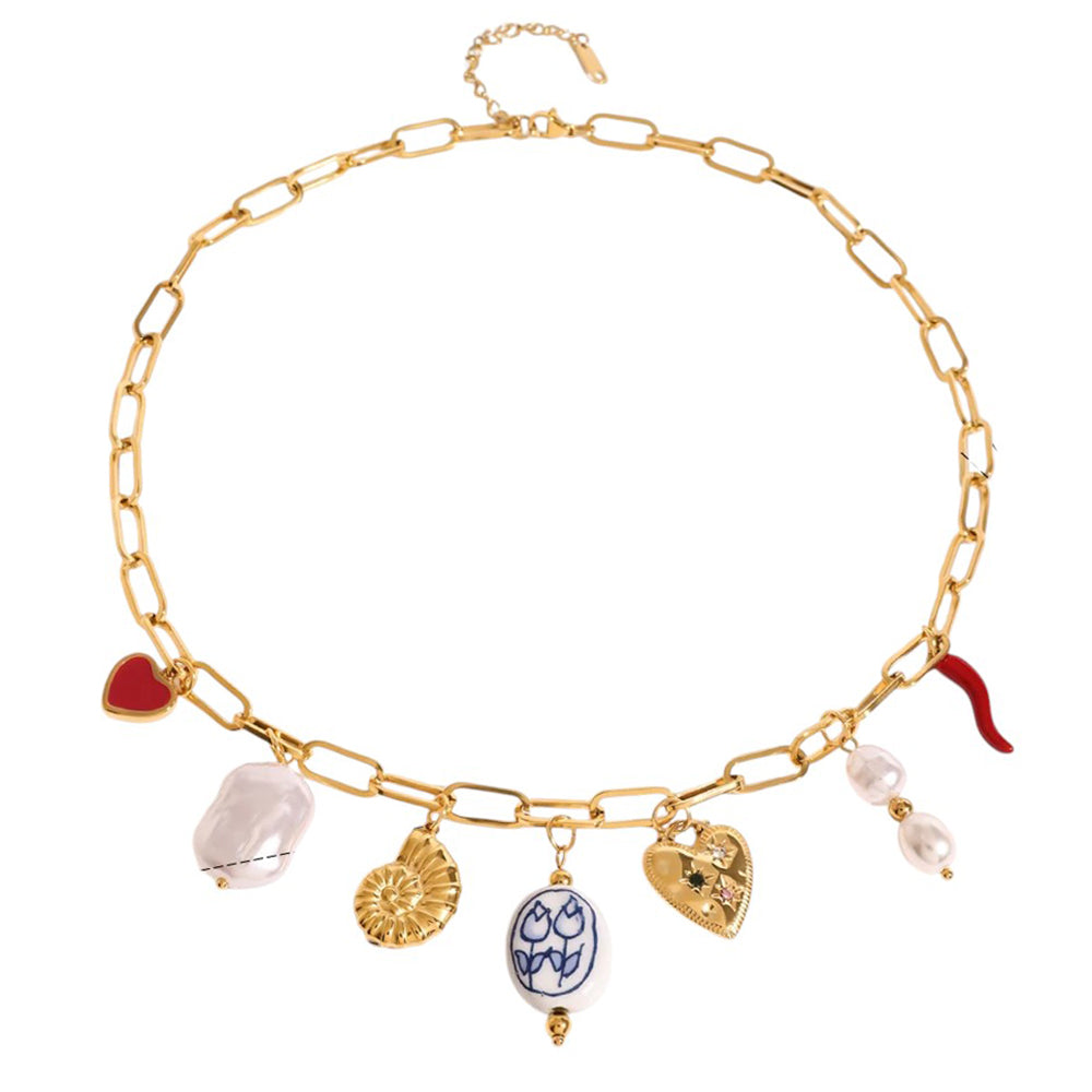 CHARM NECKLACE ELEGANT HEART PEARL LOVE TOKEN CHARM