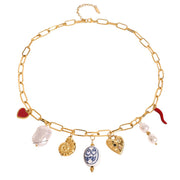 CHARM NECKLACE ELEGANT HEART PEARL LOVE TOKEN CHARM