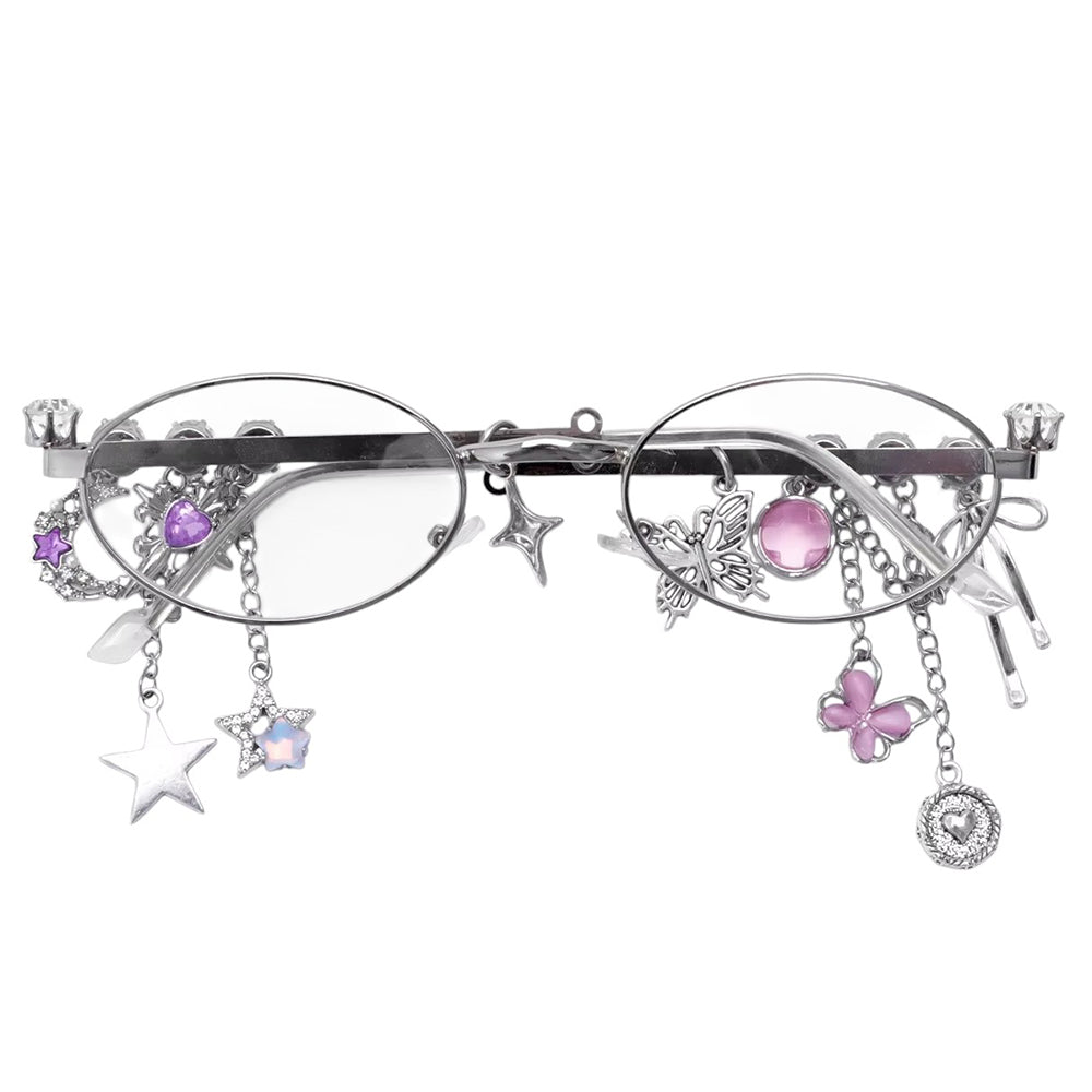 CHARM SUNGLASSES: SILVER FRAMES WITH DANGLING BUTTERFLY CHARMS