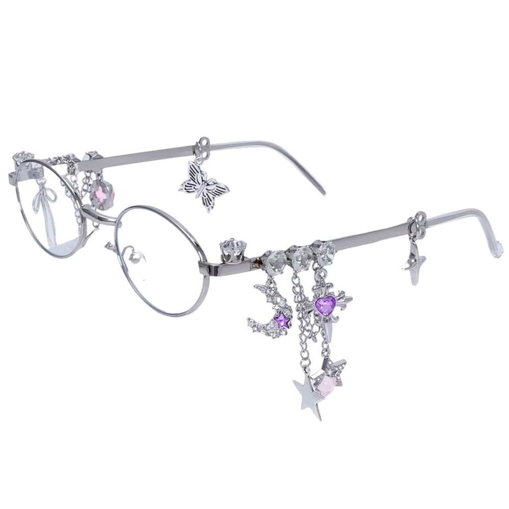 CHARM SUNGLASSES: SILVER FRAMES WITH DANGLING BUTTERFLY CHARMS