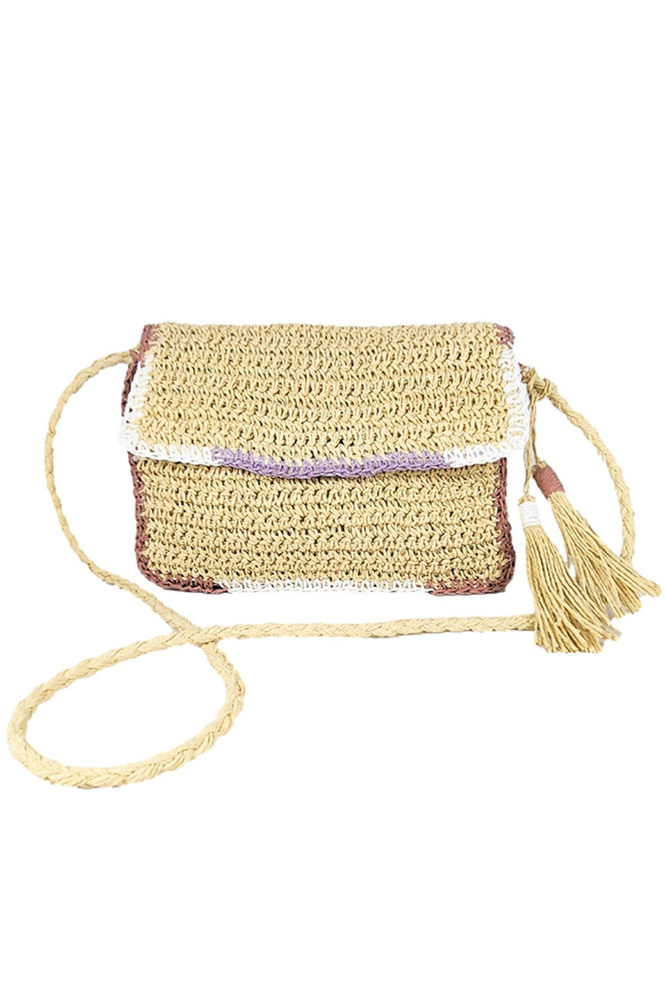 Charm Tassel Straw Crossbody Bag