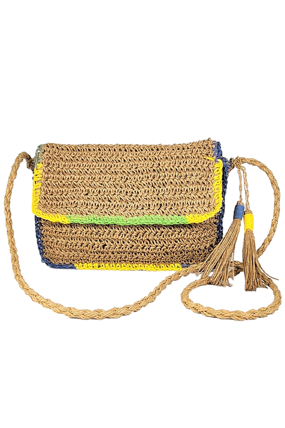 Charm Tassel Straw Crossbody Bag