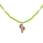 Charmed Cactus Lime Green Turquoise Golden Pendant Necklace