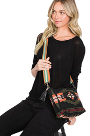 Checked Pattern Tassel Crossbody Bag