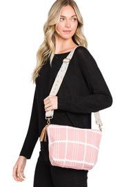 Checked Pattern Tassel Crossbody Bag