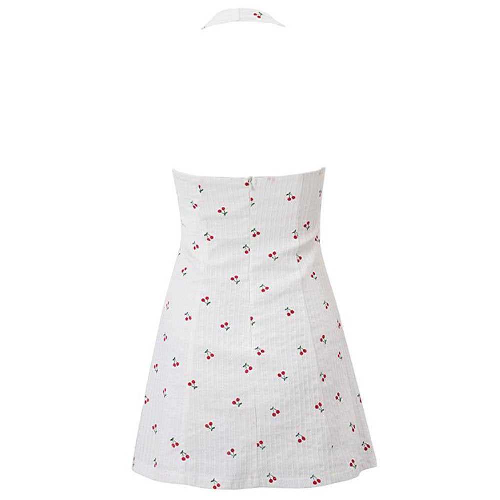 CHERRY PRINT HALTER MINI DRESS