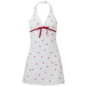 CHERRY PRINT HALTER MINI DRESS