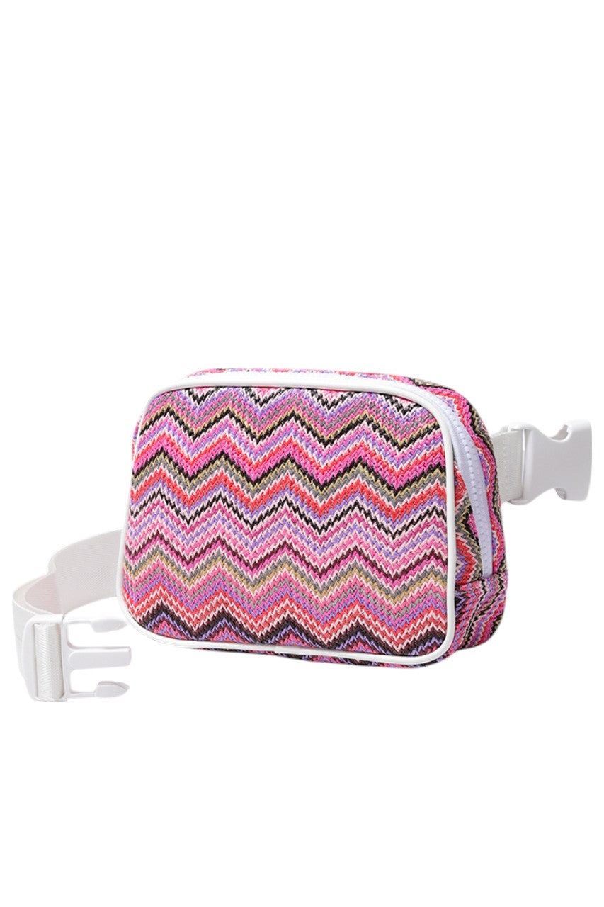 Chevron Pattern Straw Sling Bag