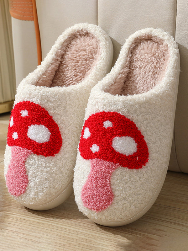 Christmas Valentine’s Day Cute Mushroom Cotton Slippers Indoor Home Plush Warm Slippers - White / 36