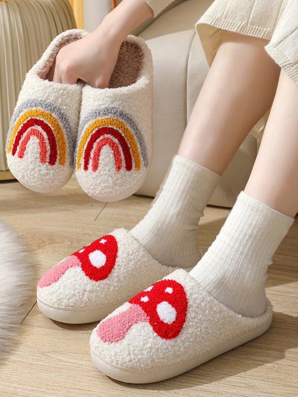 Christmas Valentine’s Day Cute Mushroom Cotton Slippers Indoor Home Plush Warm Slippers