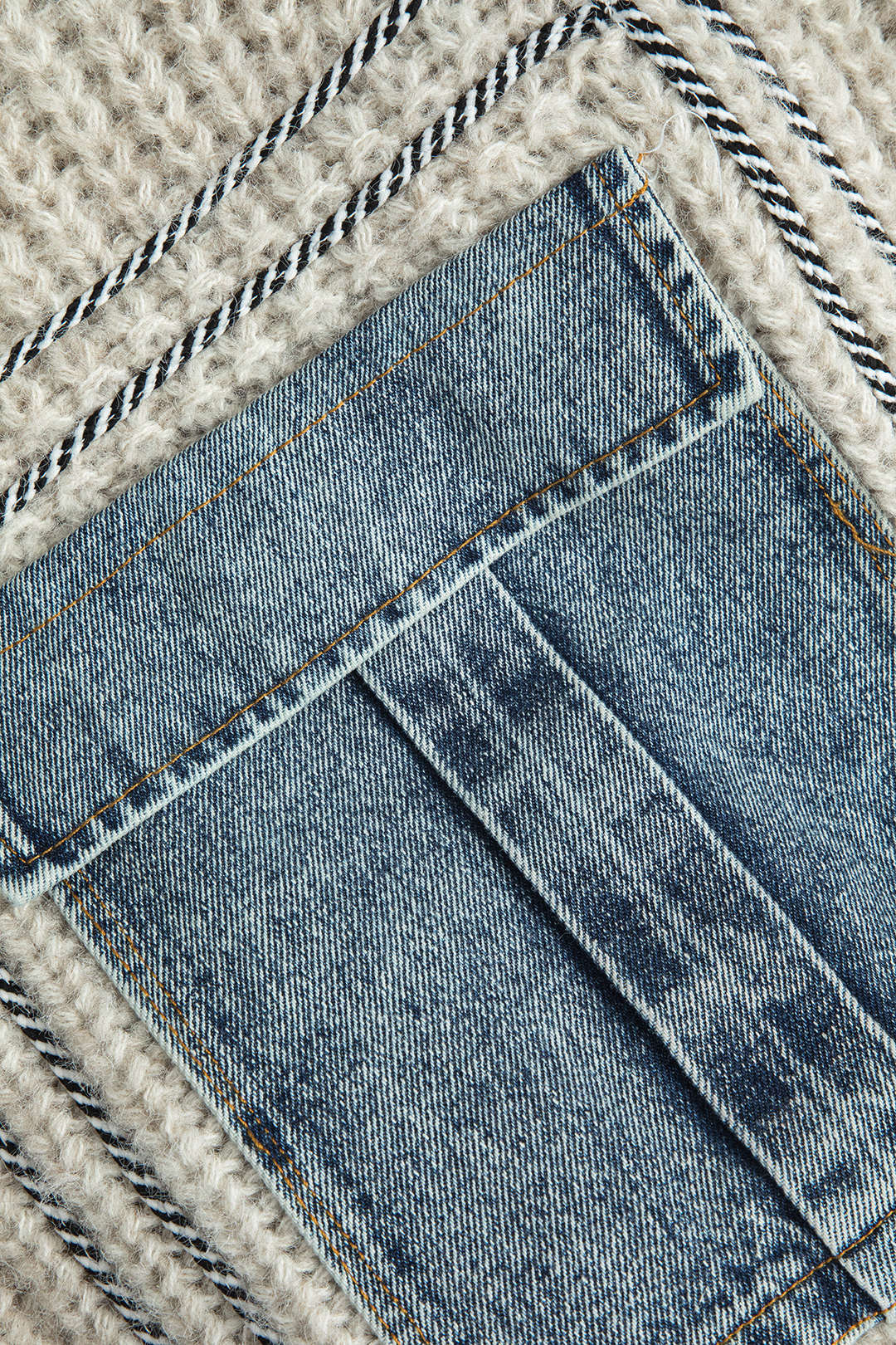 CHUNKY KNIT CARDIGAN WITH DENIM POCKETS - DENIM PATCHWORK CARDIGAN
