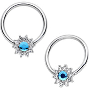 14G 13mm Aqua CZ Gem Flower Fairy BCR Captive Ring Set