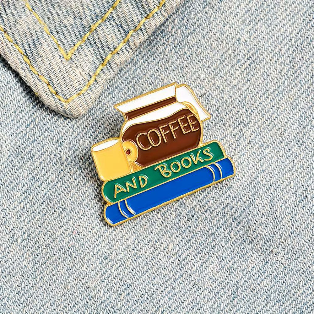COFFEE AND BOOKS ENAMEL PIN READER GIFT