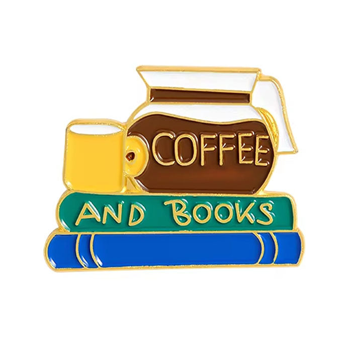 COFFEE AND BOOKS ENAMEL PIN READER GIFT