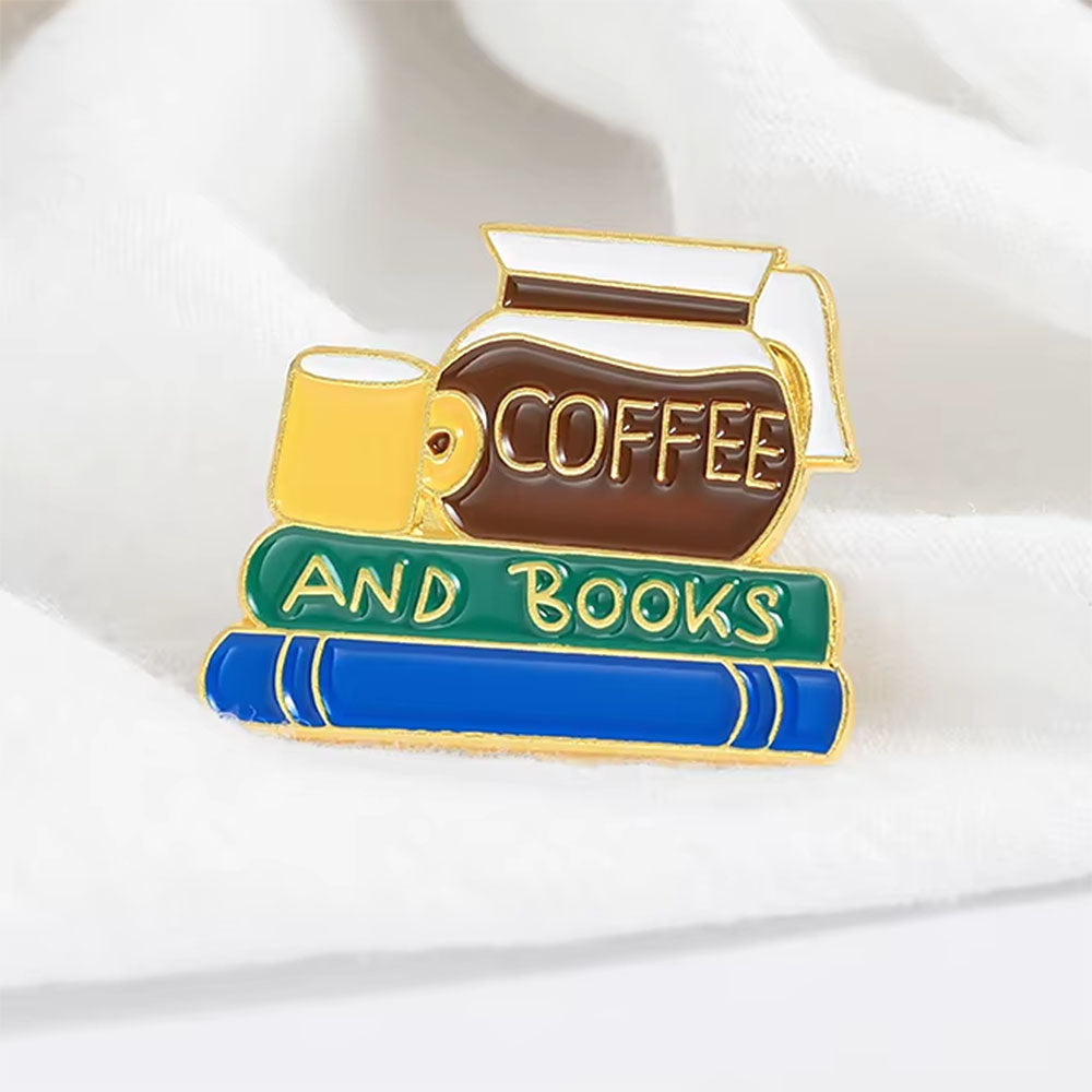 COFFEE AND BOOKS ENAMEL PIN READER GIFT