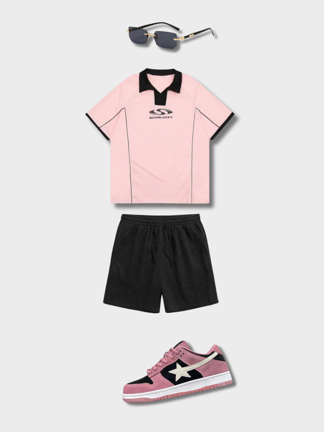 COLLAR TEE OUTFIT SET WITH PINK POLO
