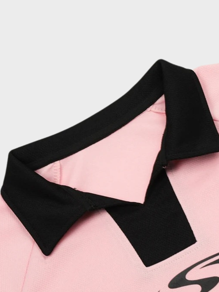 COLLAR TEE OUTFIT SET WITH PINK POLO