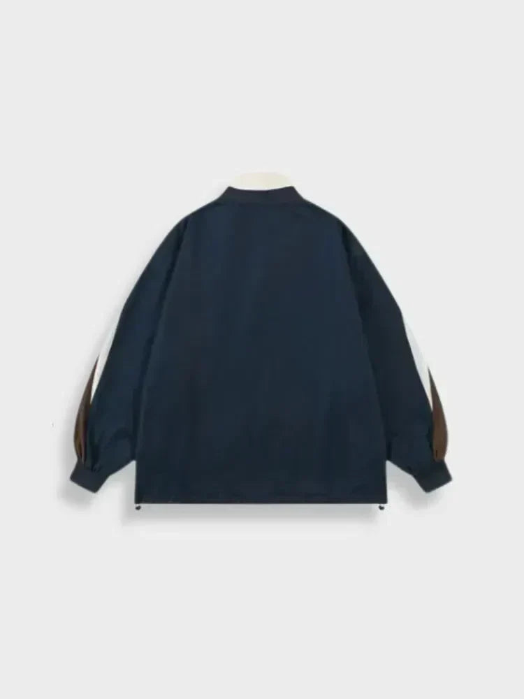 COLOR-BLOCKED JACKET NAVY BROWN WHITE ENENSS FOOTBALL ZIPPER