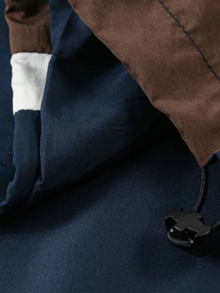 COLOR-BLOCKED JACKET NAVY BROWN WHITE ENENSS FOOTBALL ZIPPER