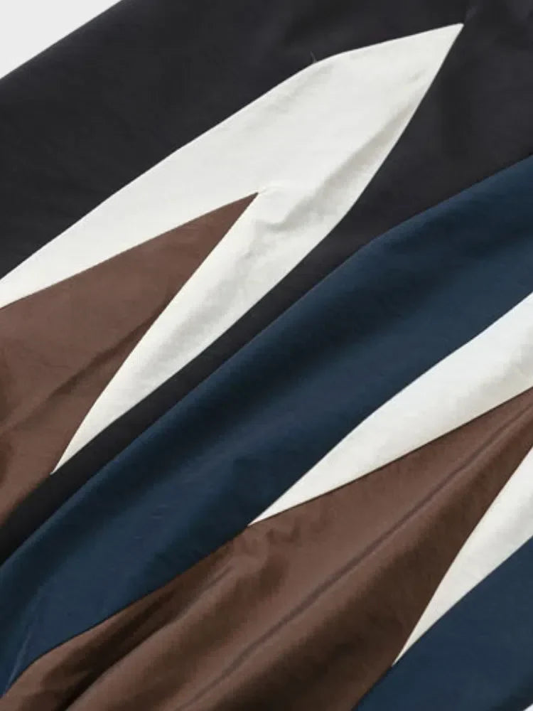COLOR-BLOCKED JACKET NAVY BROWN WHITE ENENSS FOOTBALL ZIPPER