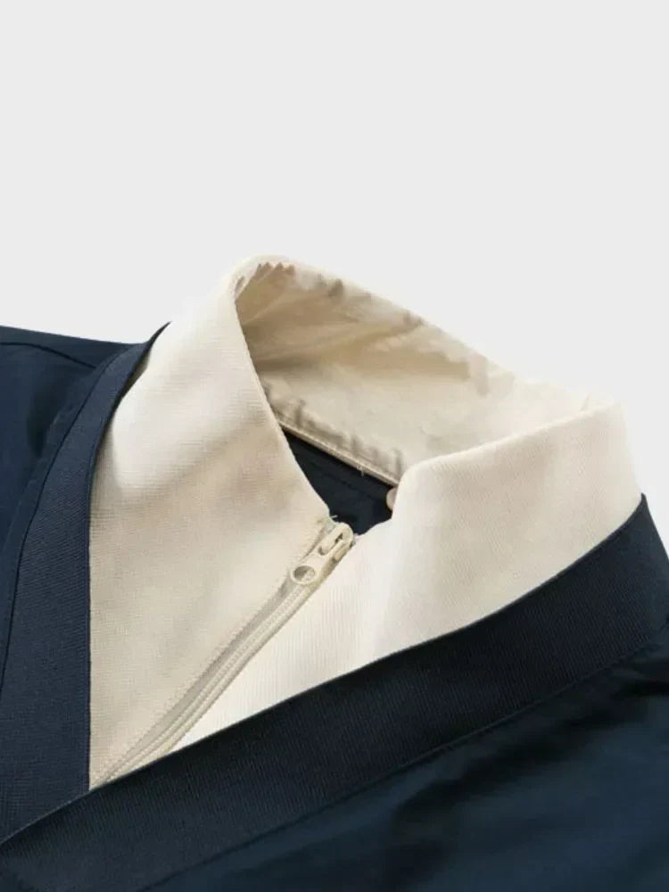 COLOR-BLOCKED JACKET NAVY BROWN WHITE ENENSS FOOTBALL ZIPPER