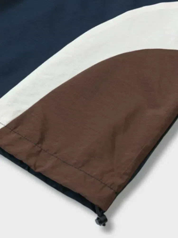 COLOR-BLOCKED JACKET NAVY BROWN WHITE ENENSS FOOTBALL ZIPPER