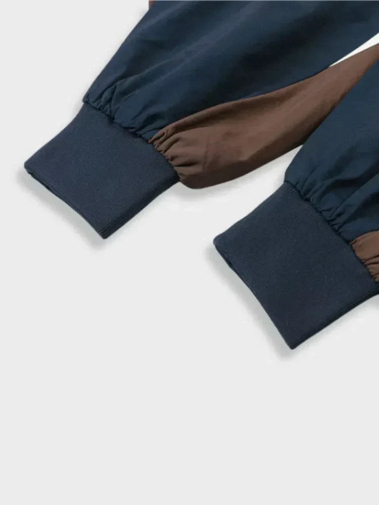 COLOR-BLOCKED JACKET NAVY BROWN WHITE ENENSS FOOTBALL ZIPPER