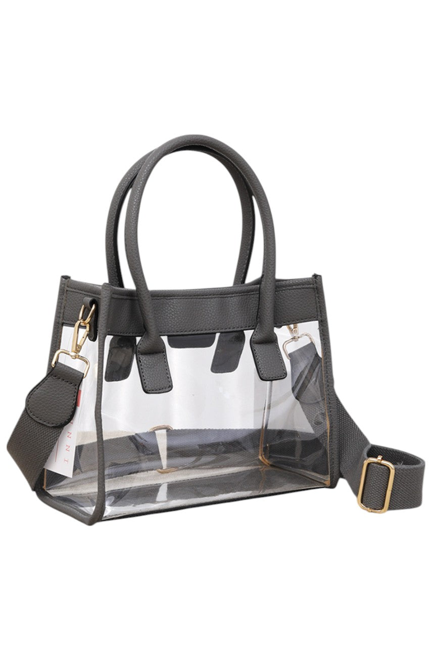 Women's Color Trim Clear Hand Bag Handbag