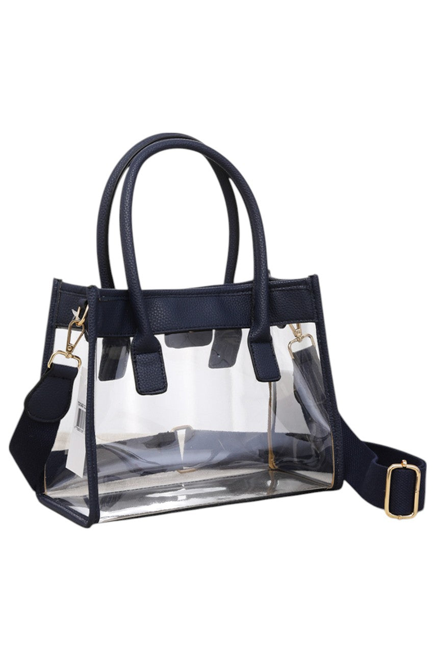 Women's Color Trim Clear Hand Bag Handbag