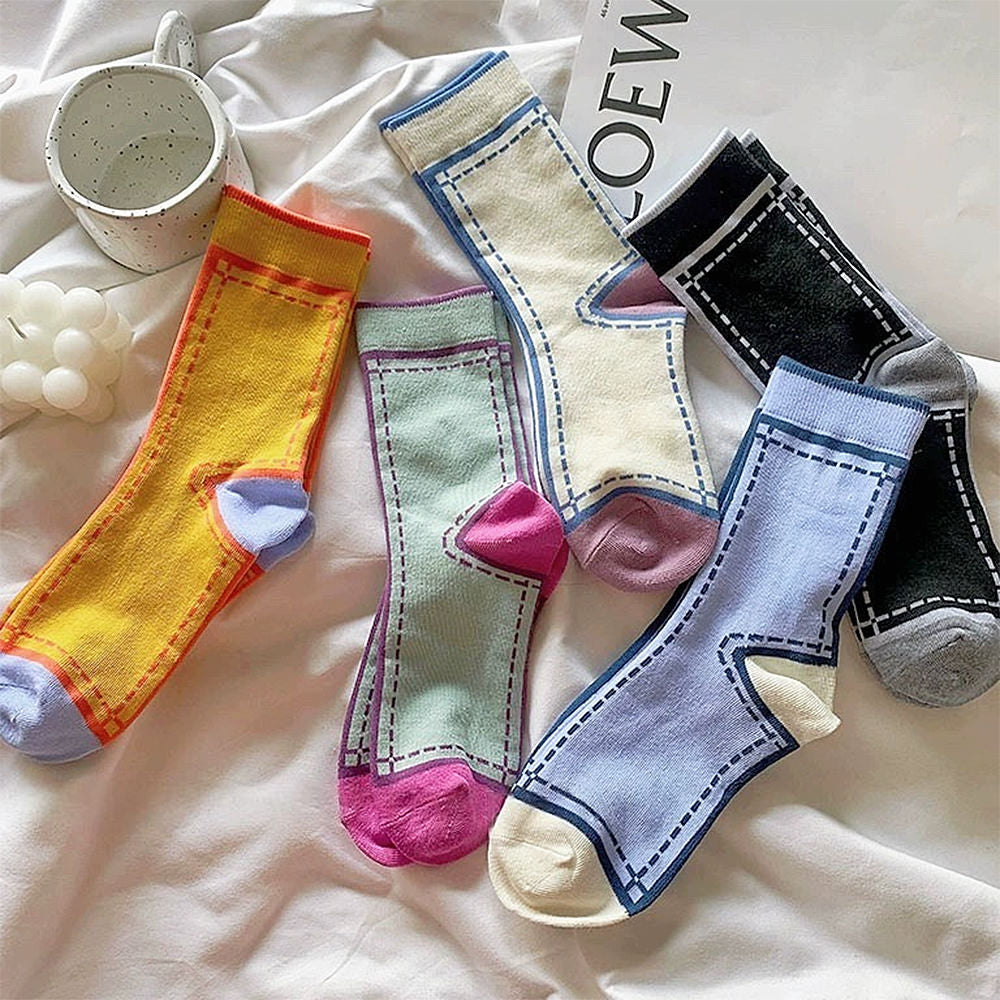 COLORFUL ANKLE SOCKS WITH CONTRASTING TRIM SET OF 3