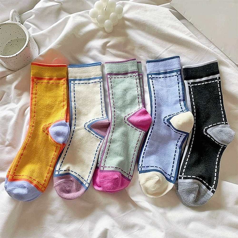 COLORFUL ANKLE SOCKS WITH CONTRASTING TRIM SET OF 3