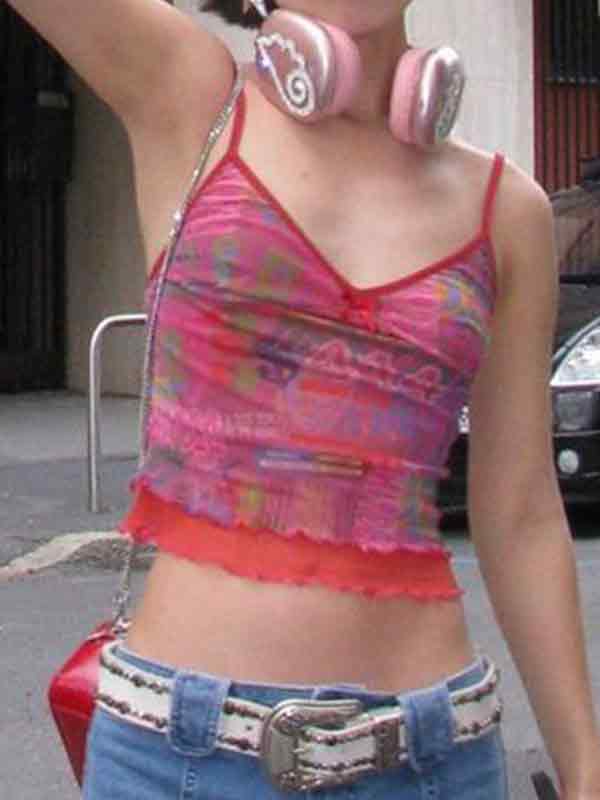 COLORFUL MESH CAMISOLE TOP WITH MUSHROOM EDGE DESIGN FOR Y2K SLIM FIT