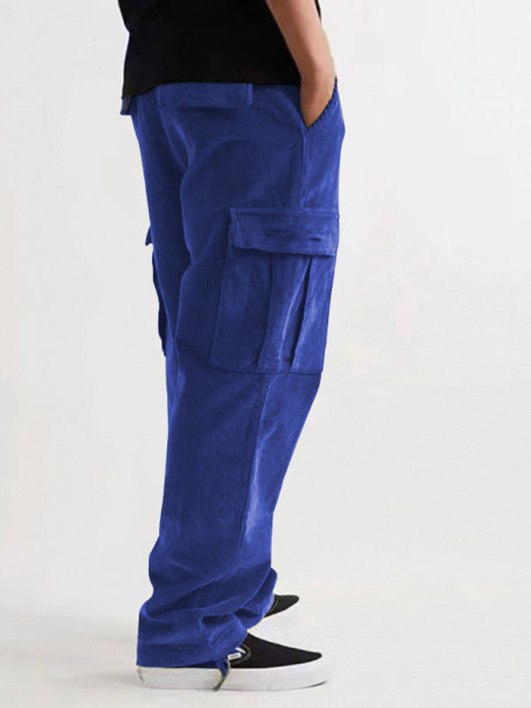 Corduroy multi-pocket straight trousers men’s sweeping pants men’s casual loose trousers - Champlain color / M