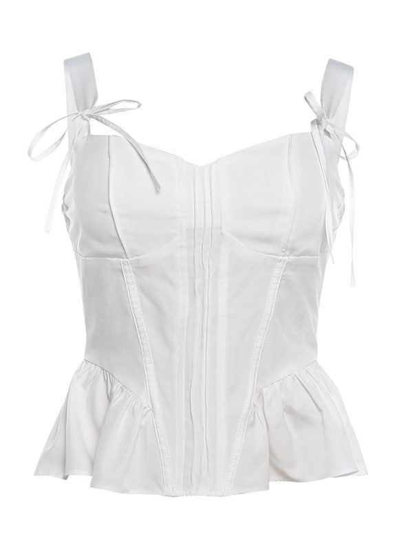 CORSET-STYLE TOP WITH TIE STRAPS AND BOW TIE CAMI DETAIL