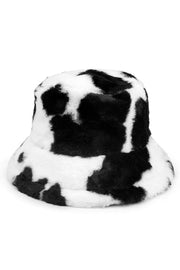 Cow Print Faux Fur Bucket Hat