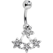 Clear Gem Field of Flowers Dangle Belly Ring