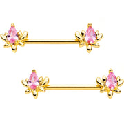 Pink Gem Gold Tone Anodized Fiery Flame Barbell Nipple Ring Set