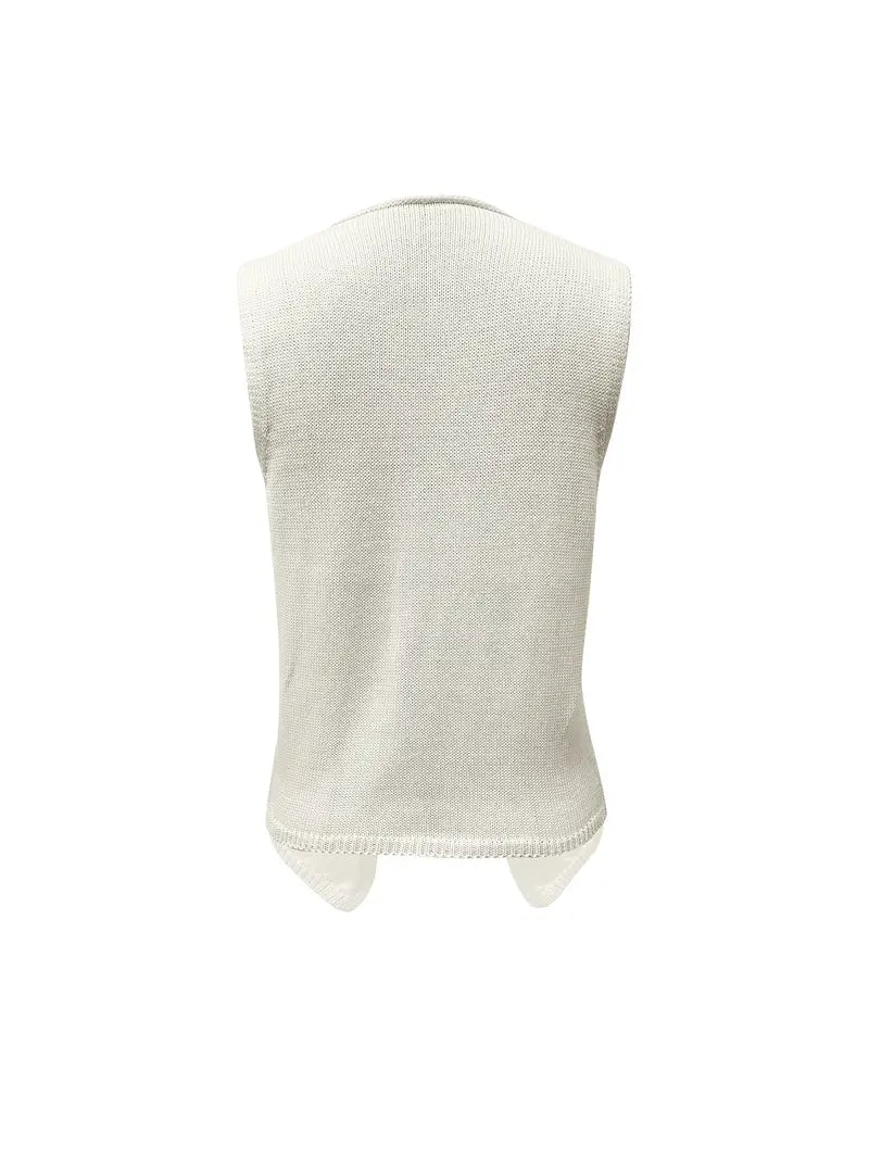 CREAM KNIT VEST VINTAGE V-NECK CARDIGAN