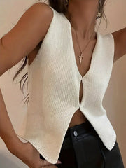 CREAM KNIT VEST VINTAGE V-NECK CARDIGAN