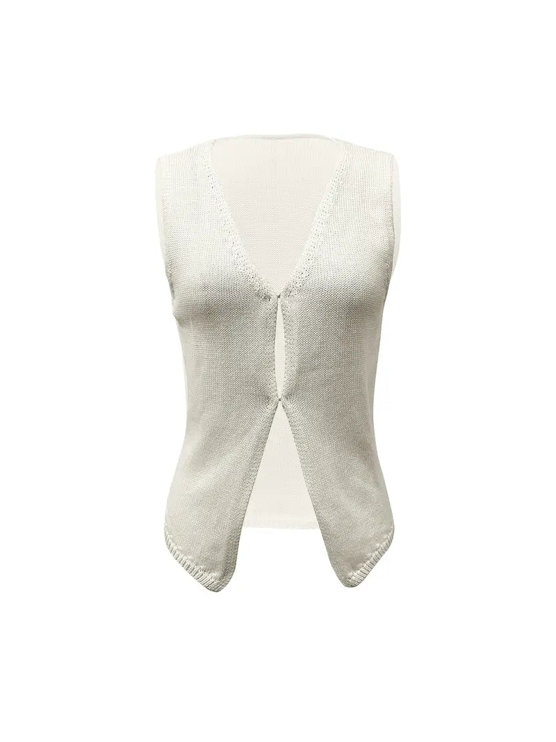 CREAM KNIT VEST VINTAGE V-NECK CARDIGAN