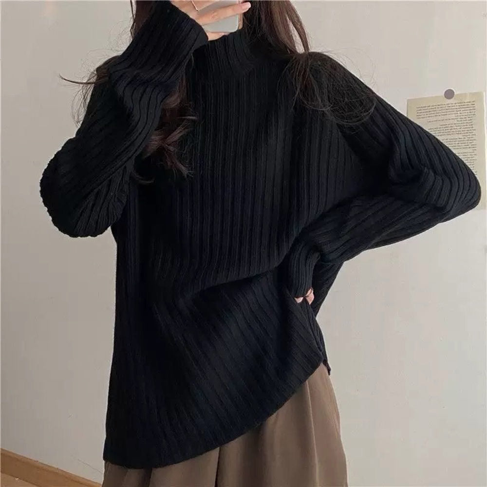 CREAM RIBBED KNIT SWEATER CLASSIC KNIT SWEATER