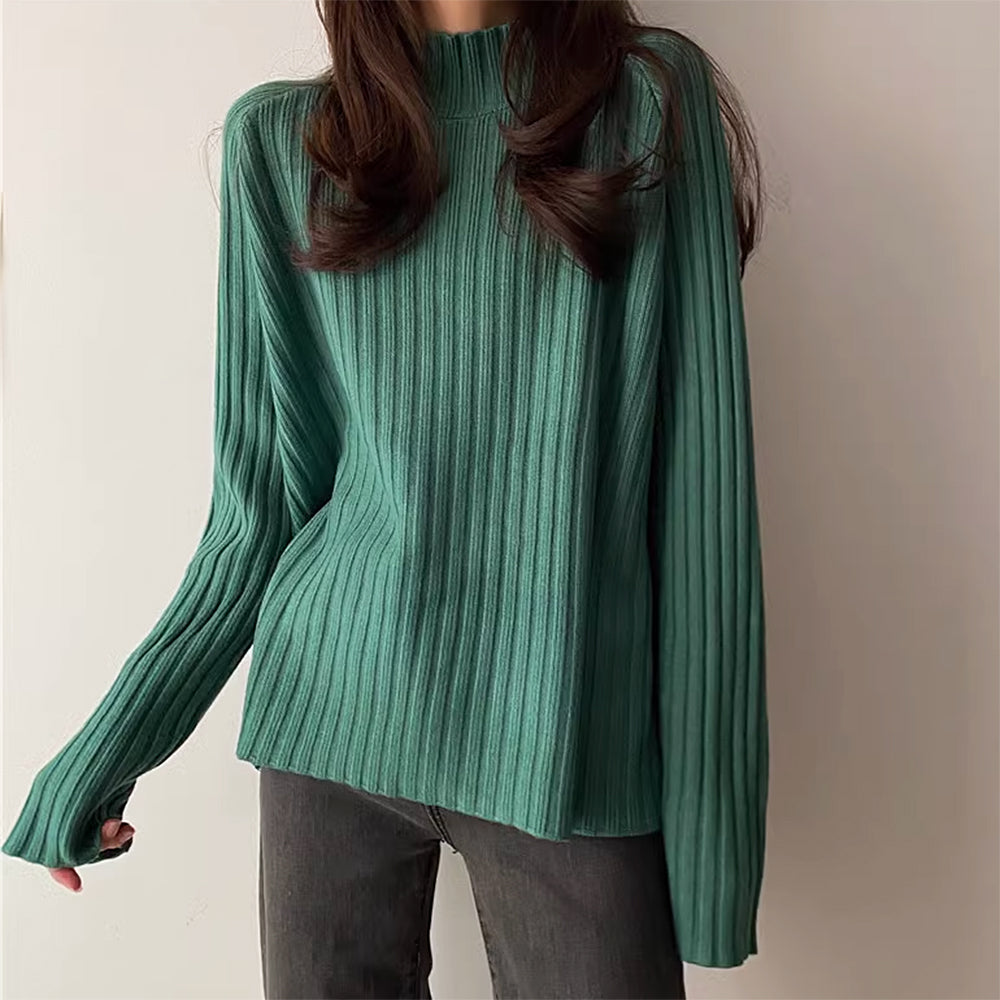 CREAM RIBBED KNIT SWEATER CLASSIC KNIT SWEATER