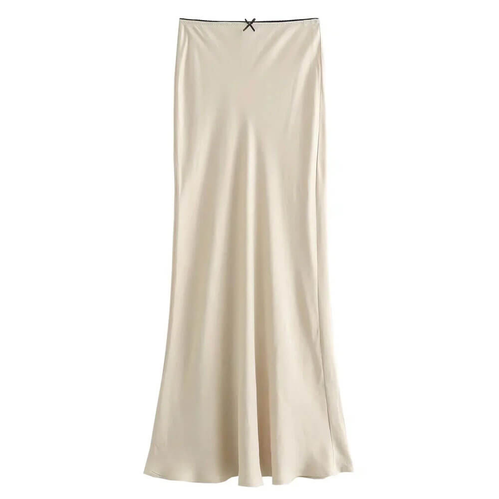 CREAM SATIN MIDI SKIRT SLIM FIT VINTAGE STYLE